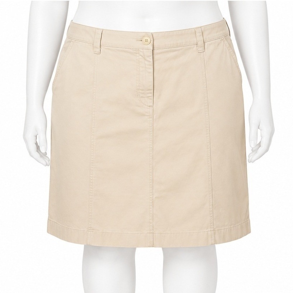 L.L. Bean Skirt Womens 18Wโ Beige Classic Fit Cotton Stretch Chino Khaki Pockets